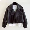 New Women Faux Leather Jacket Spring Autumn Turn Down Collar Black Leather Coat Ladies Casual Loose Biker Moto Jackets Outwear L220801