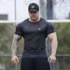 Compressie Sneldrogende T-shirt Mannen Running Sport Skinny Korte T-shirt Mannelijke Gym Fitness Bodybuilding Workout Zwart Tops Kleding 220607