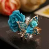 Luxury Rose Butterfly Crystal Rings for Women Adjustable Engagement Ring Fashion Finger Rings Party Jewelry Gifts