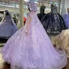 Lavender 3D Flowers Quinceanera Prom Dresses Beading Ball Gown Sweet 15 Gowns With Cloak Off the Shoulder Junior Vestidos de soiree