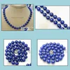 Chains Necklaces Pendants Jewelry 10Mm Natural Sapphire Blue Jade Round Gemstone Beads Necklace 18" Aaachains Drop Delivery 2 Dhjhg