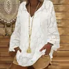 Women's Blouses Shirts White Button Up For Women Casual Solid Lace V Neck Riem Hollow Dames Tunic T -shirt Dames Fuzzy Shirtwomen's