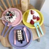 Dishes & Plates Lovely Macaron Color Plate With Fork And Spoon Tableware Suit Creative Dessert Multi-function Plastic Foods Kitchen Tray