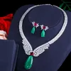 Kolczyki Naszyjnik Cwwzircons Wysokiej jakości Big Green Crystal White CZ luksusowe przyjęcie weselne i biżuterię dla kobiet T388EARRINGS