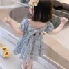 Summer Girls Dress Europe och America Style Kids Short Sleeve Floral Printed Cotton Clothing Toddler Princess Dresses