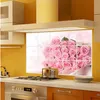Väggklistermärken rosa rosväggar för köksfönster film vattentät tapeter dekorerad romantisk freewall