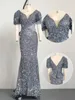 Missord Floor Length Sequins Prom Dress For black girls Puff Sleeve V Back Elegant Long Wedding Evening Maxi Bodycon Women 220510