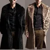 Jackets masculinos masculino masculino espessoso jaqueta longa casaco faux-pur-lapwear castwear cardigan lã de peles windbreaker ropa hombre