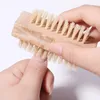 Double face cheveux naturels brosse à ongles manucure pédicure manche en bois doux enlever la poussière ongles outils de nettoyage brosses