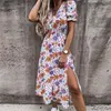 Vestido de fiesta con estampado floral y cuello en V de verano Vestido vintage de manga corta Midi Primavera Bolsillo suelto Tallas grandes ALine NS5150 220615