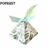 Favores do casamento Bomboniera Birthday Gift Box Green Forest Style Triangular Pyramid Flor Folhas Caixas de Candy Caixas Leaf Tagsribbon 220811