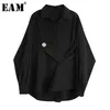 Eam kadın siyah çizgili büyük boy bluz yeni yaka uzun kollu bandaj gevşek fit gömlek moda sonbahar lj200815