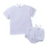 Kläder sätter mode som sommarflickor flickor baby bomullslinne kortärmad skjorta spetsar pp byxor tvådelar unisex 6m-4y casual styleclothing