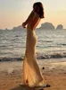 Kvinnor Sexig ihålig rygglös slits stickad klänning Summer Fashion Casual Solid Bodycon ärmlös kvinnlig resort slitage 220629