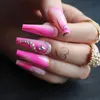 False Nails Pink French Spider Web Extra Gel Luxury Crystal Fasle Ballet Art Press On Nude Clear Artificial Coffin Fake Prud22