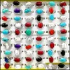 Anéis de banda jóias moda 30 PCs/lote Turquoise Gem Pinhestone Bohemian Style Siery Lovers Mulheres e homens Droga de casamento retro D D