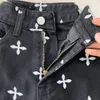 New design women's high waist cross print color block denim jeans wide leg long pants trousers plus size SMLXL