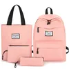 4 set Women Backpack soild color Canvas Suitable for Teenger Girls School Backpack Set Women Bookbags Large Travel bags LJ201225