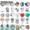 2022 100% 925 ARGENTO sterling perline calcio a forma di cuore unicorno accessori ciondolo ciondola fascino adatto braccialetto Pandora gioielli in argento 925 per le donne