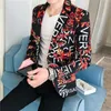 Men's Blazer Fashion Autumn Winter Clothing Male Suit Jacket Letter Printing Casual Slim Fit Fancy Party Singer Blazzer Coat 220815