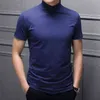 Half Turtleneck Milk Silk Short Sleeve Slim T-shirt Men Solid Turtleneck Trend Bottom Shirt High Street Fashion Man T Shirt Y220426