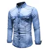 Casual shirts voor heren pure katoenen denim shirt mannen lange mouw gewassen vintage voor 2022 lente blauwe retro shirtsmen's