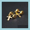 Dangle Chandelier Earrings Jewelry Titanium Steel Dumbbell Cross Design Stud For Men Women Punk Crucifix Double Sided Screw-Back Hypoaller