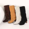 BOOT ROUNT TOE Autumn Winter Boots Cozy High Heels Fashion Knee Western For Woman Faux Suede Salto grosso Long 221223