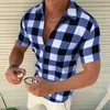 T-shirt scozzese Mens Zipper Camicie corte Abbigliamento uomo estivo Streetwear Slim Fit Colletto rovesciato Magliette Top 220611