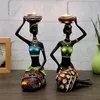 Mum Tutucular Afrikalı Kadınlar 8.5 "Masa Masası için Dekor Dekoratif Yemek Odası Mum Gideri Heykelleri Reçine Candlestick Vintage 220809