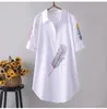 Vrouwen blouses shirts 2022 plus size katoen wit shirt vrouwen mode zomer casual en borduurwerk half mouw Losse dame blouse 13559