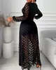 Kvinnokläder Spring Polkadot Print Wrap Long Sleeve Maxi Dress See Through Party Wedding Formal Elegant Boho V Neck 220531