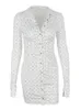 암호화 패션 프린트 셔츠 드레스 싱글 가슴 클럽 복장을위한 가을 겨울 긴 소매 세련된 미니 드레스 옷 220409