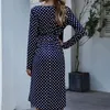 Casual Dresses Women V-neck Dot Sexy Irregular Vintage 2022 Autumn Elegant Ladies Party Boho Long Sleeve Slim Vestido FemmeCasual