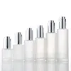 Frosted Glass Press Dropper Botts 평평한 어깨 에센스 에센셜 오일 병 금색 실버 뚜껑 20ml 30ml 50ml 60ml 80ml 100ml