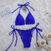 Dames badkleding 6 kleuren halter gegolfd franje bikini set vrouwelijke massieve sla trim badpak vrouwen twee-stukken bather badpak zwemmen