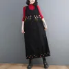 Casual jurken mode vintage bloem borduurwerk vrouwen losse mouwloze veerknop zakken jeans denim long vestidos mujer 2022casu