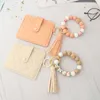 Wristlet KeyChain Armband Holder Key Ring Party Favor Silicone Car Wallet Pärled Bangle With Card Leather Tassel For Women and Girls