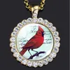 Anhänger Halsketten Kolibri Halskette Kardinal Vogel Kunst Bild Glas Strass Gold Farbe Kette Niedlicher Schmuck für Frauen Männer
