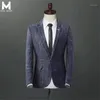Mannen Britse stijl Slanke revers Bruiloft Mens Blazers Mode Business Casual Katoen Lange Mouw Werk Blazer Hombre