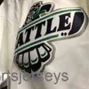 C26 Nik1 Seattle Thunderbirds weißes Bule-Grün Herren-Hockey-Trikot mit Stickerei und Nähten. Passen Sie eine beliebige Nummer und einen beliebigen Namen an