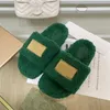 2022 New Women Furry Slippers Fluffy Faux Slippers Luxury Brand Shoes Warm Indoor Flip Flass