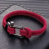 Pulseras de encanto Hombres de moda Mujeres Vino Rojo Marino Marinero Cuerda Náutica Supervivencia Grillete Pulsera Negro Acero inoxidable Metal Deporte Hebilla Char