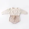 Baby Spring Autumn Clothing Born Infant Baby Girls Boy Sticked Bodysuits Heart Sweater Jumpsuits Warm Elastic Band Tops 220525