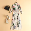 Women's Runway Dresses Turn Down Collar 3/4 Sleeves Printed High Street Fashion Dress with Belt