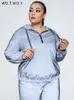 Gray Fluorescent Reflective Plus Size Hoodies Women Half-Zipper Drawstring Hooded Sweatshirts Female Training L-4XL Tops L220706