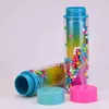 Creative Rainbow Color Water Bottle with Sealed Leakproof Lid Double Layer Plastic Cup with Cute POM Hairball Straw Mugs