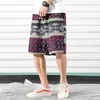 9 Färg Mäns Casual Beach Floral Shorts Sommar Fashion Straight Bomull Linen Bermuda Hawaiian Short Pants Male Brand 220318