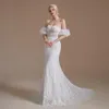 Abiti da sposa a sirena in pizzo con spalle scoperte Tulle Applique in pizzo con perline Sweep Train Abiti da sposa Abiti da sposa CPS1996