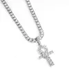 Hip Hop Necklace Inlaid With Pink Glass Diamond Egyptian Ankh Key Cross Fashion Couple Accsori Pendant Necklace